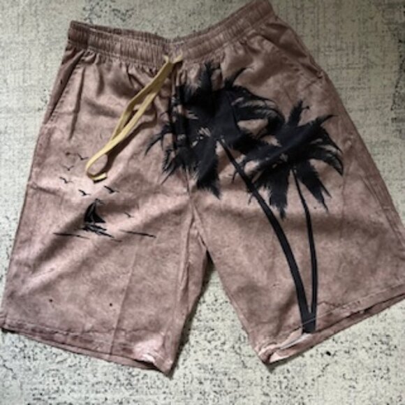 🧡3/15 Men's Summer Beach Swim Shorts Drawstring Elastic Waist Size L - Picture 1 of 9